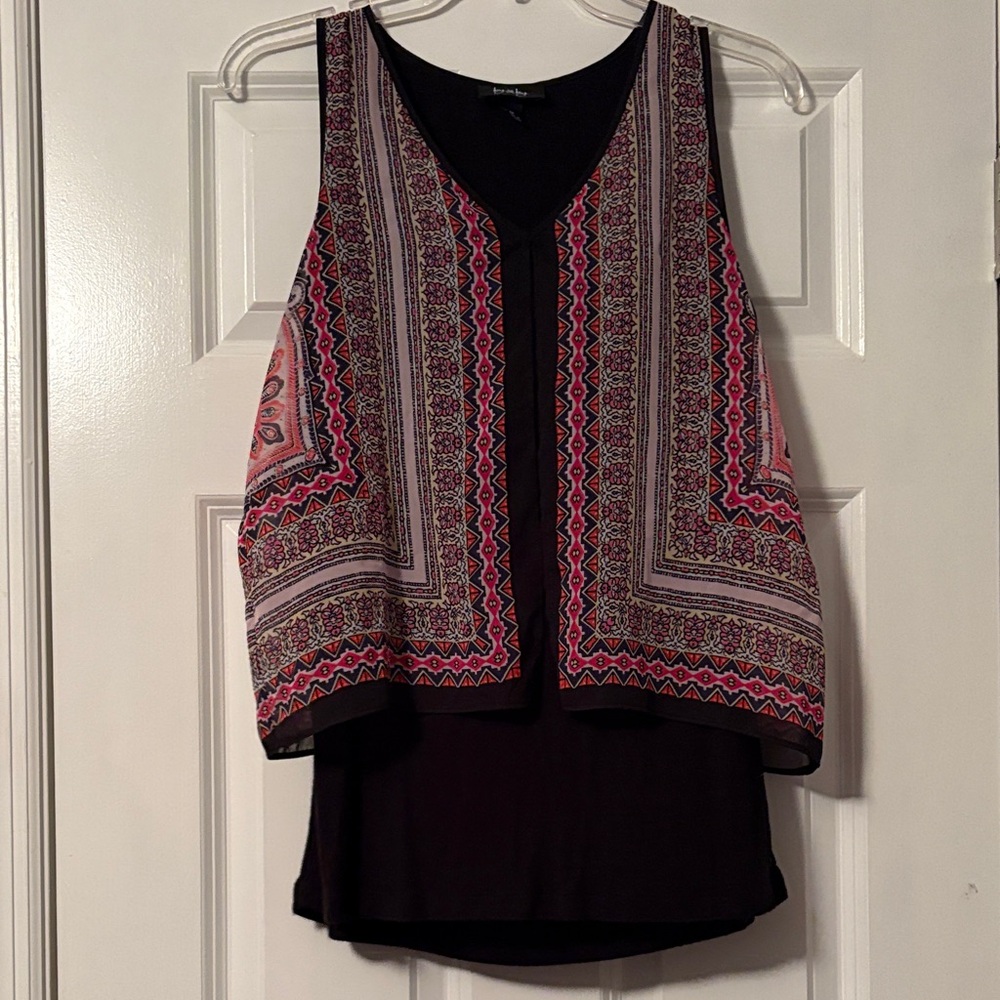 Black and Pink Geometric Layered Tank Top